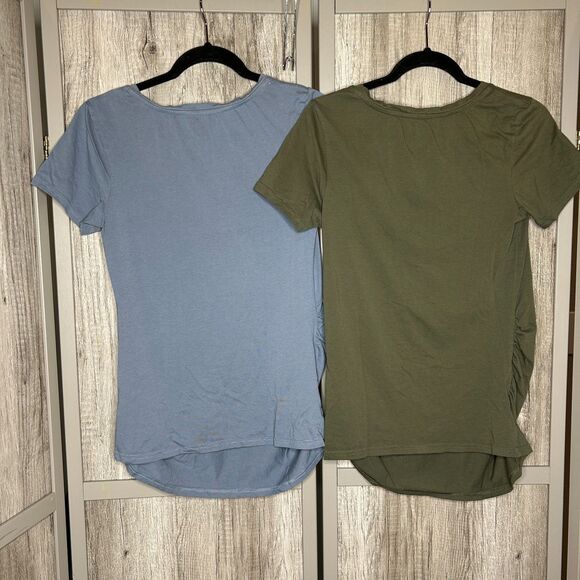 Lot of 2 Pact T Shirts Organic Cotton Small Cinched Short Sleeves Blue and Green - Picture 3 of 5